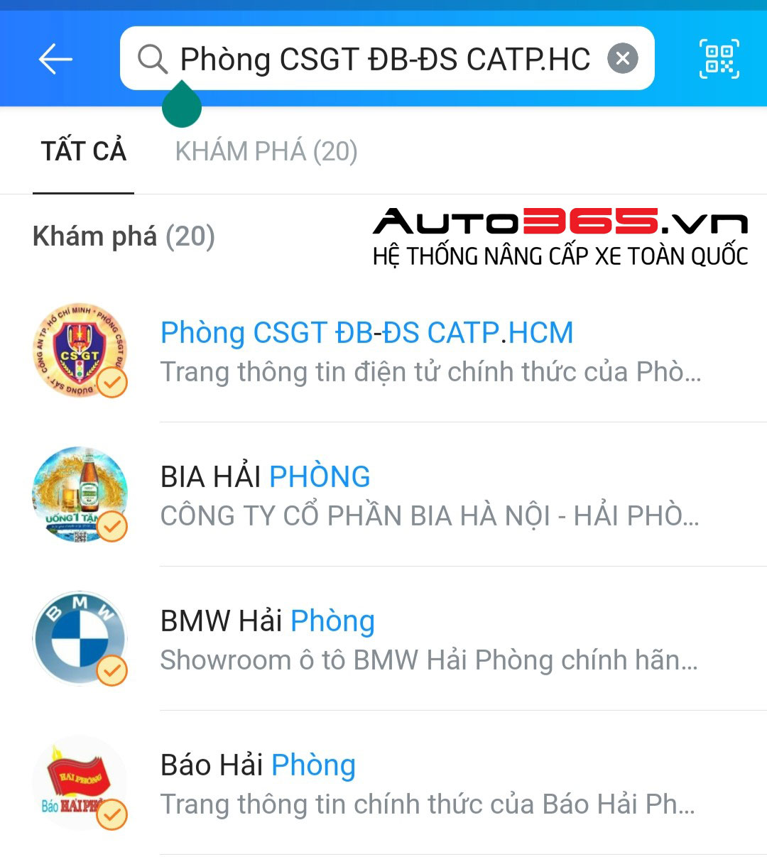 ấn vào khung tìm kiếm và nhập từ khóa “Phòng CSGT ĐB-ĐS CATP.HCM”