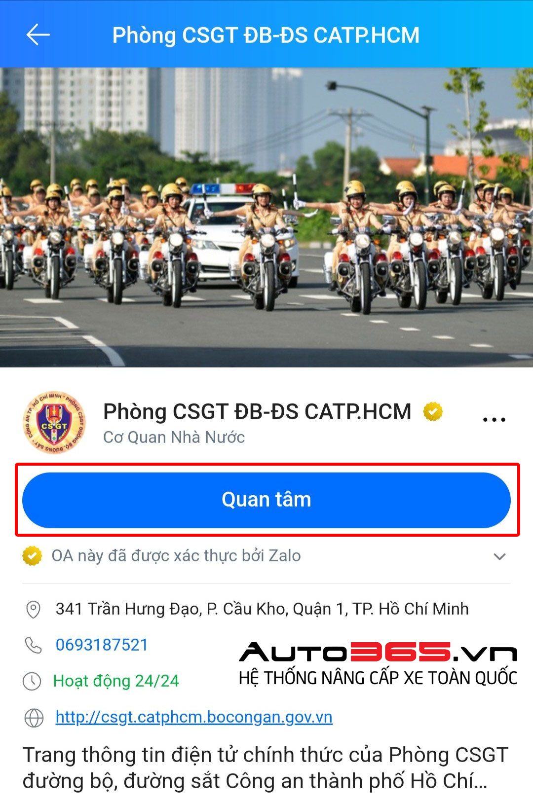 nhấn vào Quan tâm